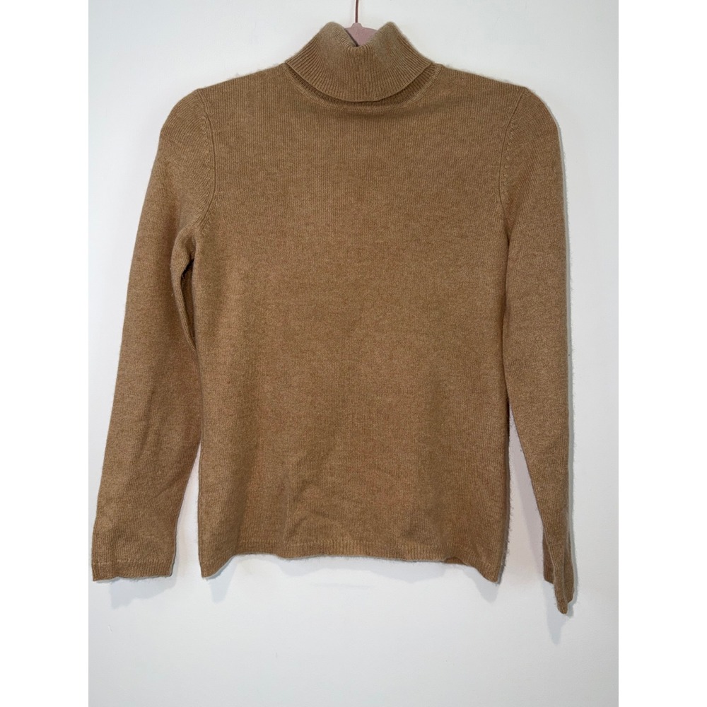 Charter Club Cashmere Turtleneck Sweater Camel Tan 2-Ply Knit XS Womens